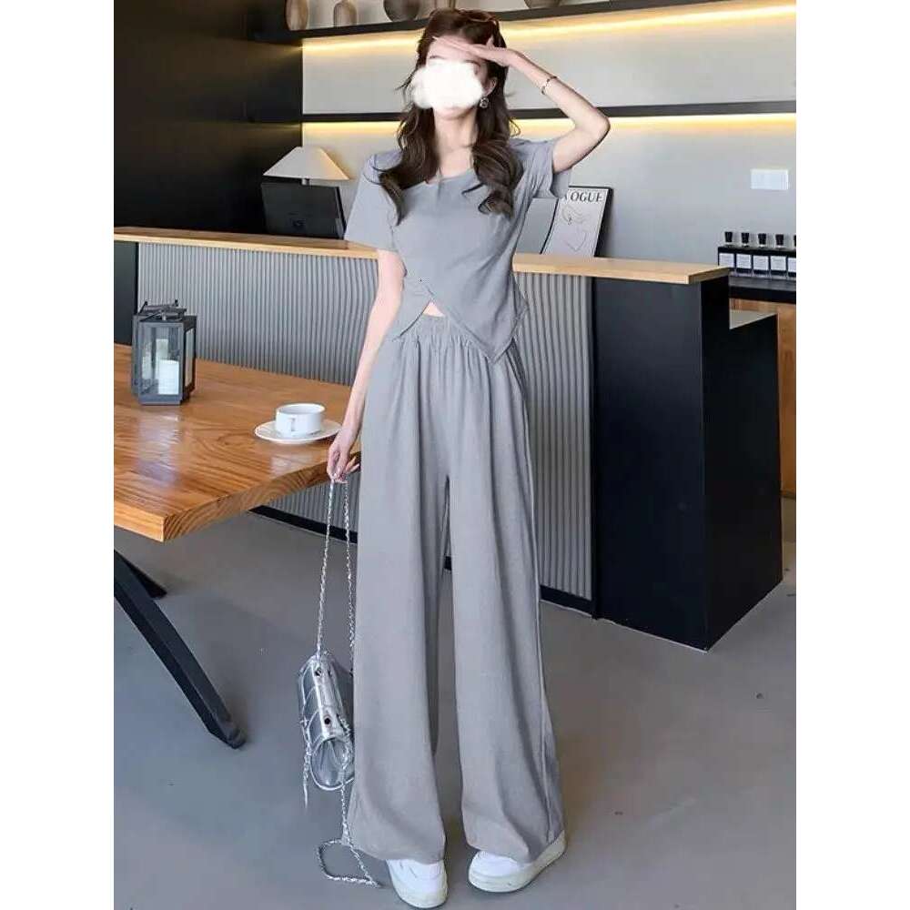Summer New High-End Niche Irregular Fashion Suit Loose High Waist Slim Fit Fashionable Wide Leg Pants Two-Piece Set
