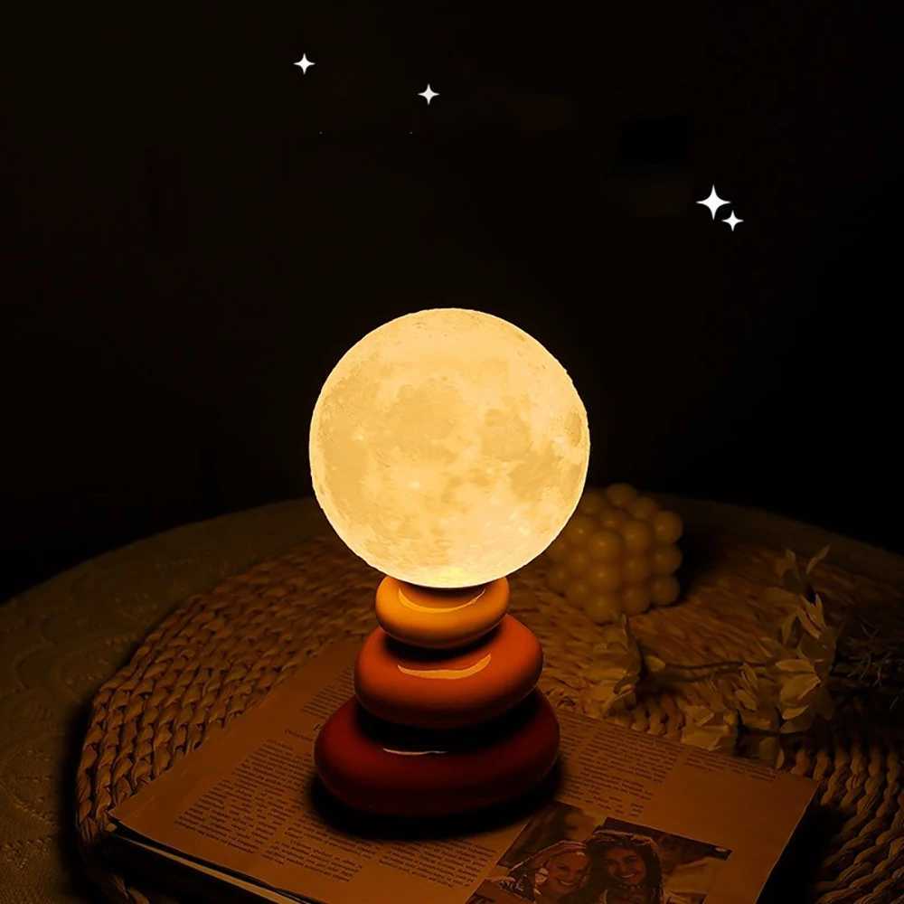 USB touch ceramic base bedside table lamp bedroom warm white night light stacked stone shaped living room atmosphere night lightM251125