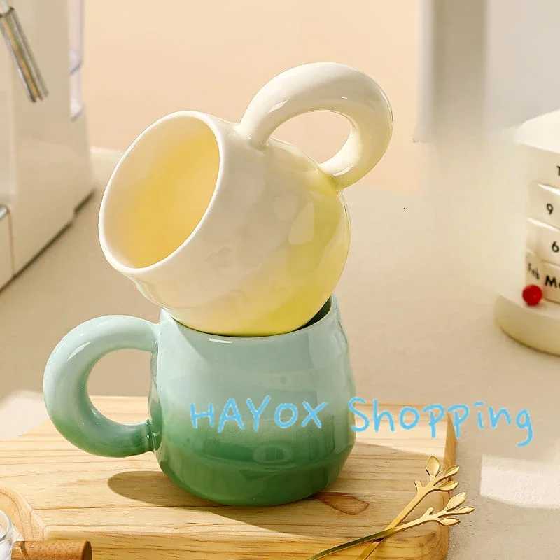 Creative Gradient Color MugScrew Thread Ceramic Handle Cup Office Ceramic Coffee Milk Drinking Oats Cup Water Teacup Y251125