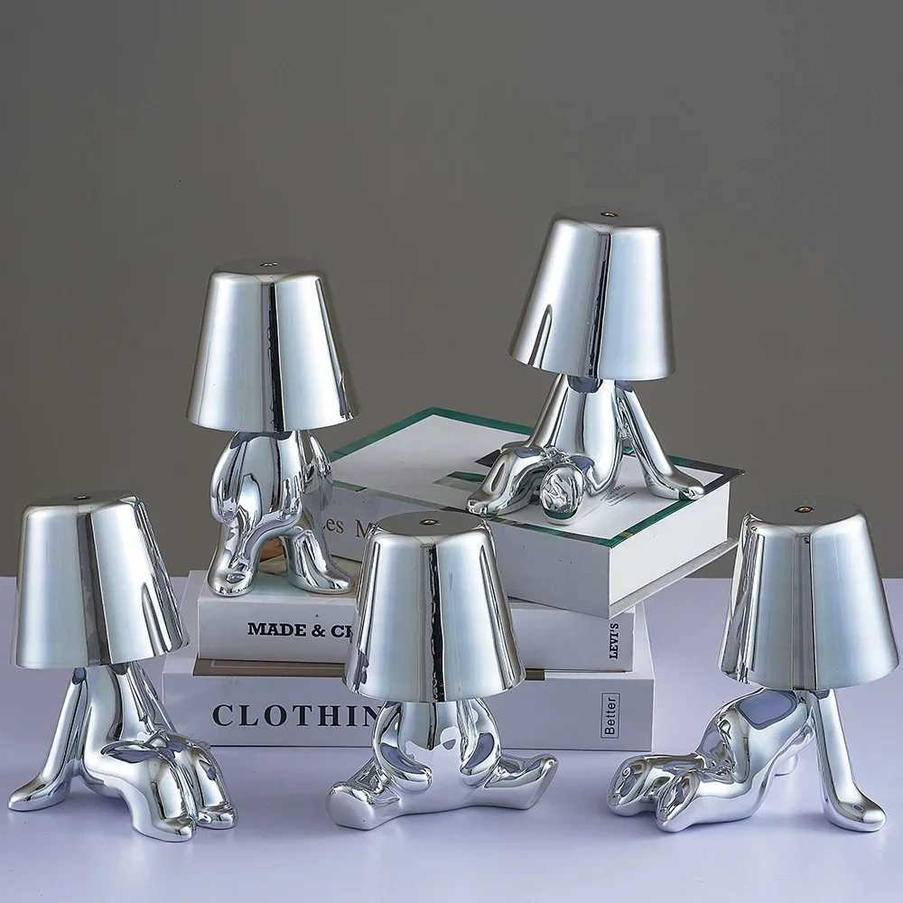 Nordic Chrome Little Golden Man Table Lamp Living Room Bedroom Bedside Childrens Room Night Lights Net Red Creative Desk LampsM251125