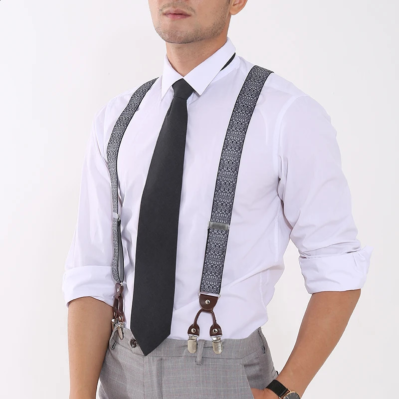 Vintage Paisley Suspenders for Men Groom Groomsmen Wedding Party Y-Back 6 Metal Clips Tuxedo Trouser Braces Father Husband Gifts 250425