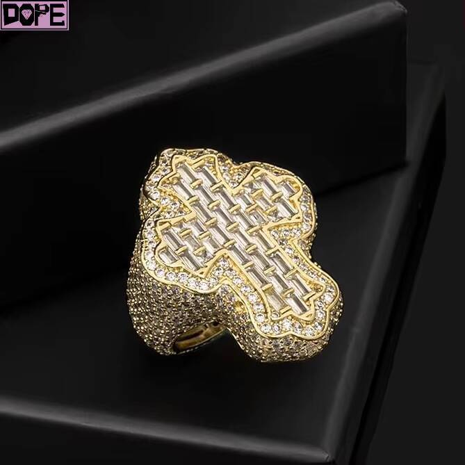 Hip Hop Moissanite Jewelry Custom Ring 925 Silver Bling Iced Out Cross Men Rings VVS Moissanite Ring