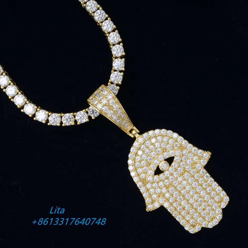 Factory Wholesale Men Jewelry Gemstone Eye 925 Vvs d Moissanite Diamond Hamsa Pendant