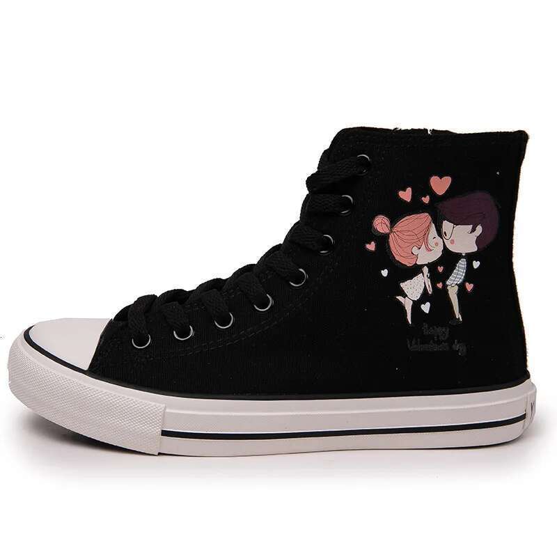 Spring new short tube embroidered lace-up side zipper flat canvas casual print inner heightening large size women's shoes