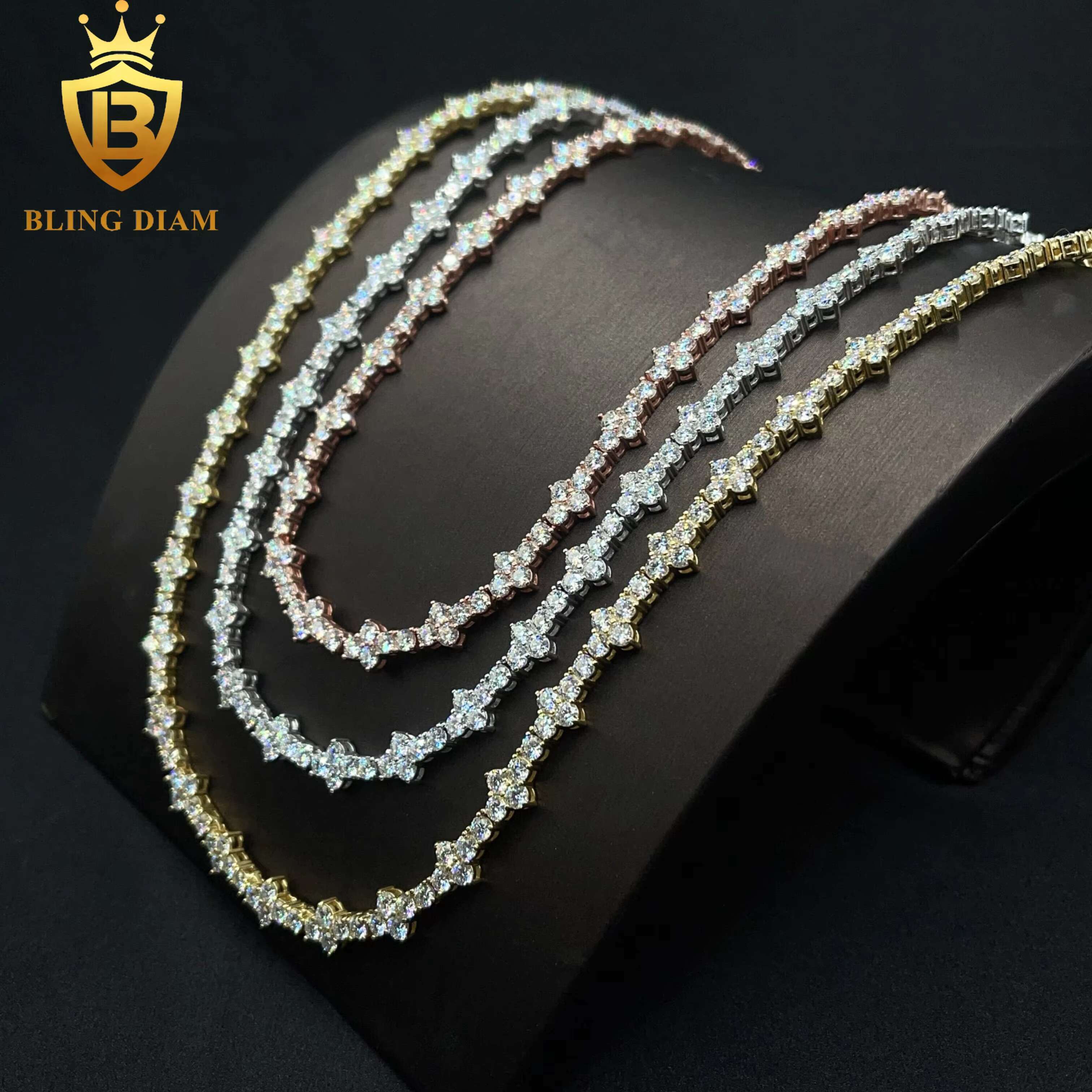 3mm New Stock Jewelry 925 Sterling Silver VVS Moissanite Diamond Cross Cluster Tennis Chain Necklace