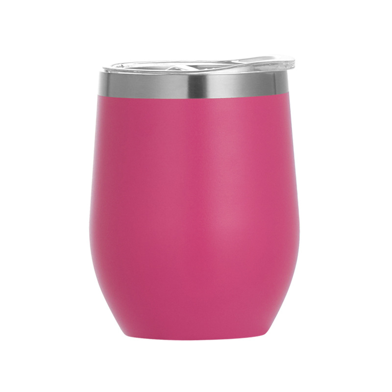 12oz stainless steel vacuum insulated wine glasses with lid powder coated egg shape cup drinking tumblers colors customize logo A1