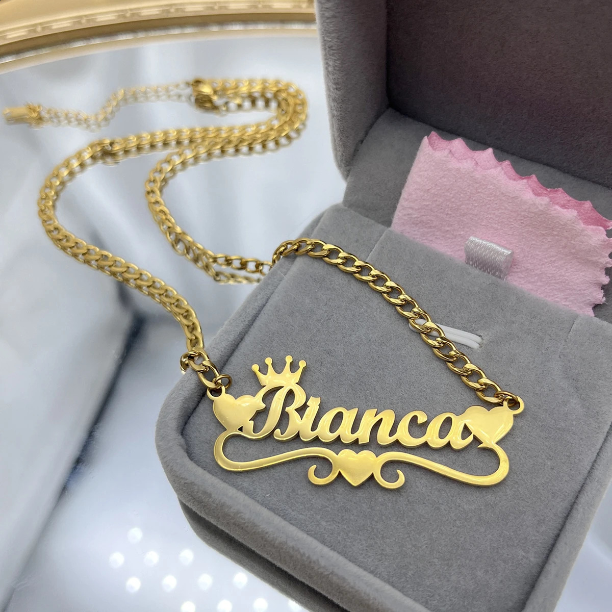 Custom Name Necklace with Heart Personalized Cuban Chain Necklace for Girl Custom Stainless Steel Gold Necklae For Women Gift 250425