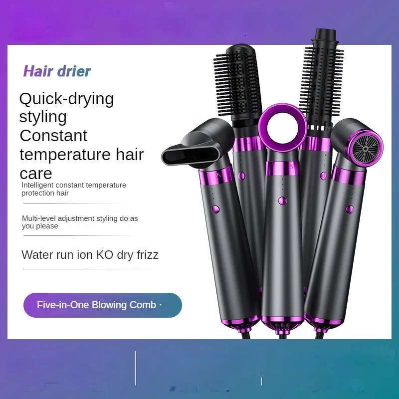 Hot Air Styler Comb 5 in 1 Dryer Automatic Curler Professional Hair Straightener for Household