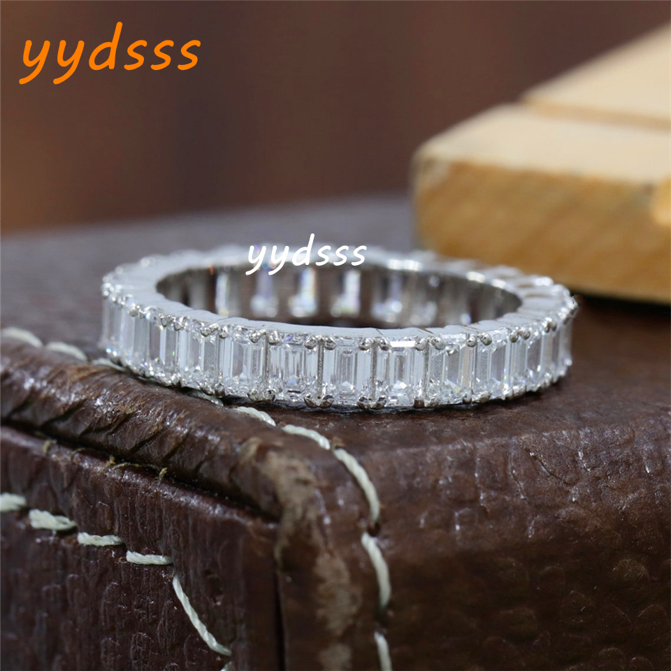 Real Gold Jewelry 18K Real Gold Ring 3.3*2.3mm Emerald Cut Lab Diamond Full Eternity Ring For Women Wedding Band Ring HPHT 18K Gold Diamond