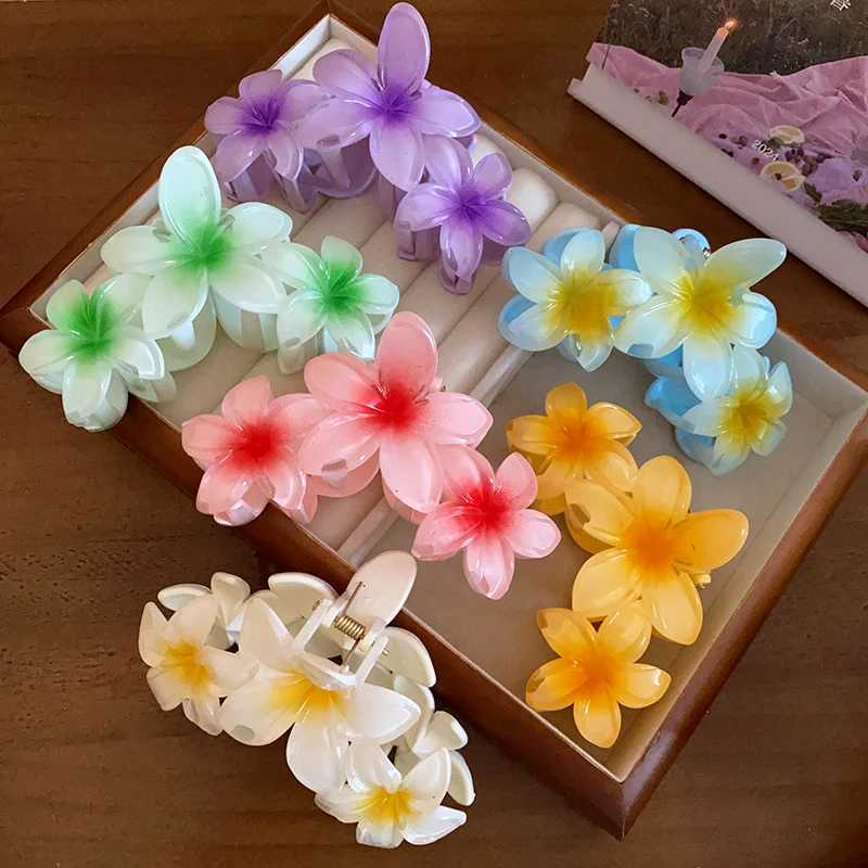 Dopamine Sunflower Shark Sweetened Gradient Flower Grabber Ponytail Hair Clip Girl Beach Vacation HairstyleT250425