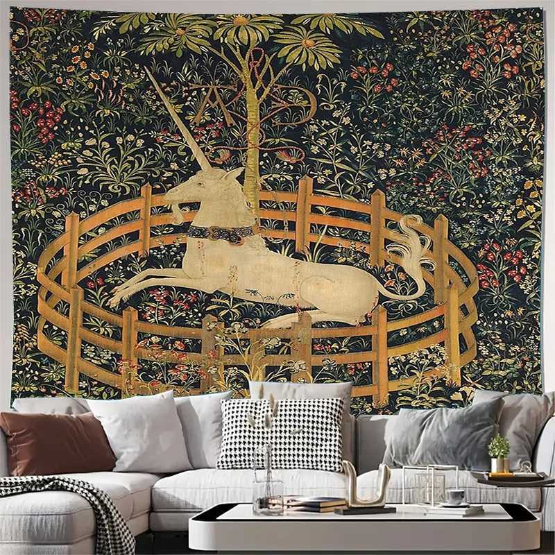 Fantasy Horse Tapestry Forest Deer Wall Hanging Woodland Nature Home Decor Aesthetic Room Art Vintage Gothic Wall ArtM251125