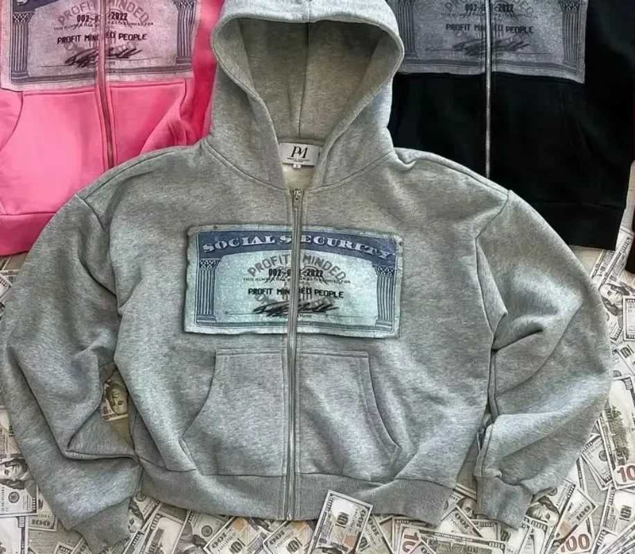 Y2K retro mens automatic hooded sweatshirt with personalized printed pattern street style hooded sweatshirt with open collar and long sleeves M250425