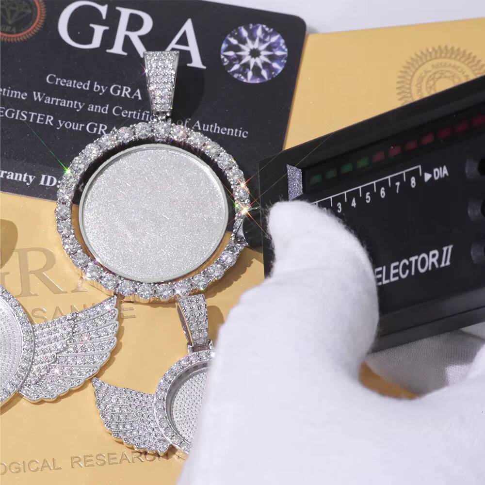 NUOYA 925 Sterling Silver Moissanite Photo Pendant Double Sided Rotating Circle Iced Out Custom Memory Jewelry Gift for Women