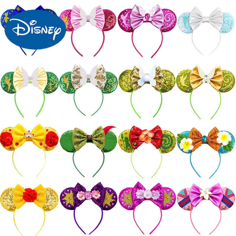 Disney Tinker Bell Headband Mickey Mouse Earbands Baby Girls Womens sequins Bow Childrens hair accessories Childrens hair X250425