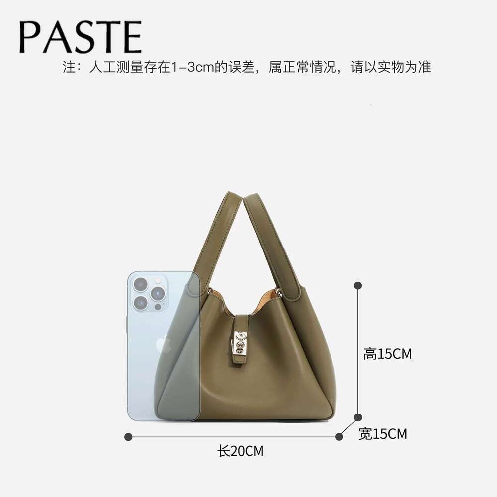 Just One Simple Basket Tote Niche Lazy Style Color Cowhide Leather Women Handbag Shoulder Bag Green