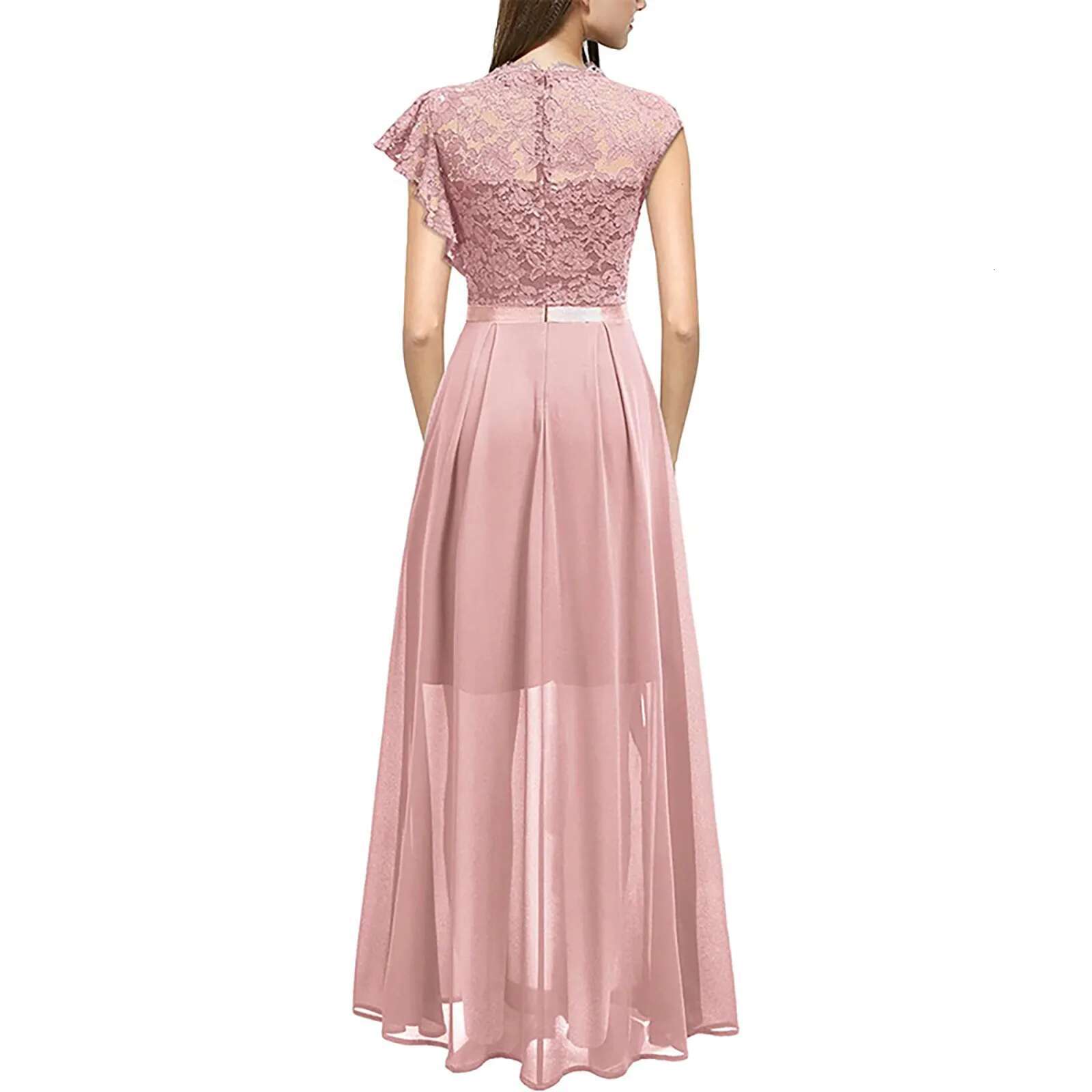 Dongdumaoyi Women Elegant Long Maxi Dress Sleeveless Round Neck Party Wedding Prom Robe Vintage Spliced Lace Chiffon