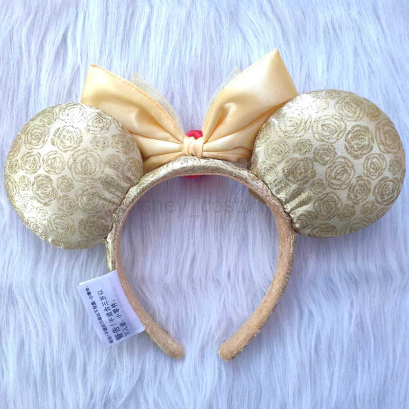 Disney Beauty and Beast Princess Beauty Headbands Disney Park Mickey Minnie Ears Plush Headwear Childrens Toys Party Decoration X250425