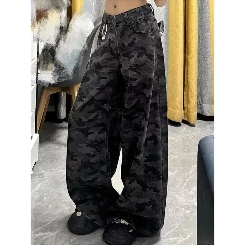 Womens denim pants blue straight wash casual loose legs Trouthers fashion 250417