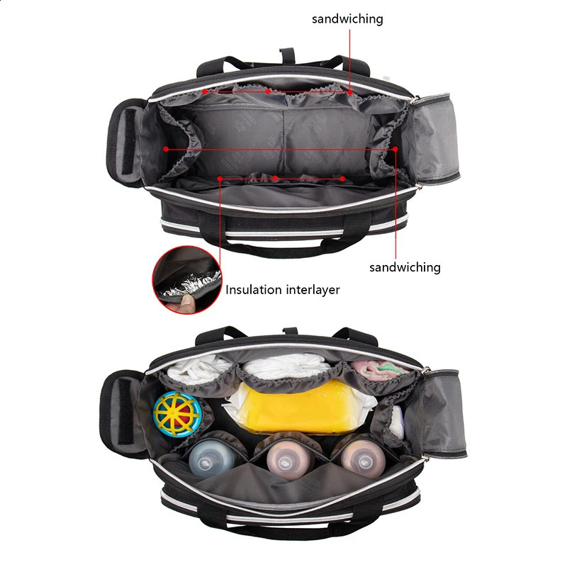 Lequeen maternity travel bag black shoulder handbag dry wet separation baby diaper handcart 250414z