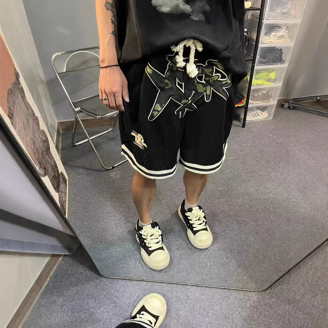 American embroidered sports shorts men's summer thin ins trendy high street five quarter casual wide leg basketball pants