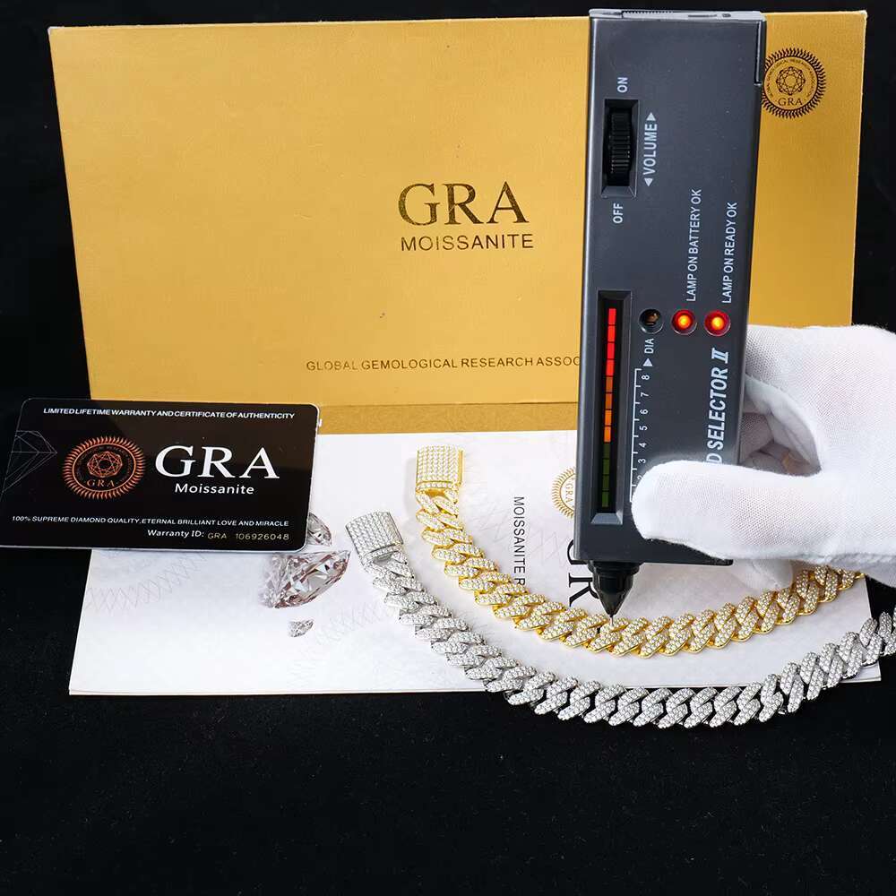 Stock Available 925 Sterling Silver Hip Hop Full Iced Out Moissanite Diamond 12mm Rhombic Style Cuban Link Chain Men Bracelet