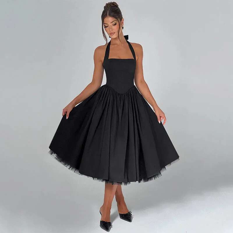 Dongdumaoyi Townlike Waist Wrap A Line Dress Women Halter Spring Summer Midi Long Nightclub Sexy Party Dresses With Lining