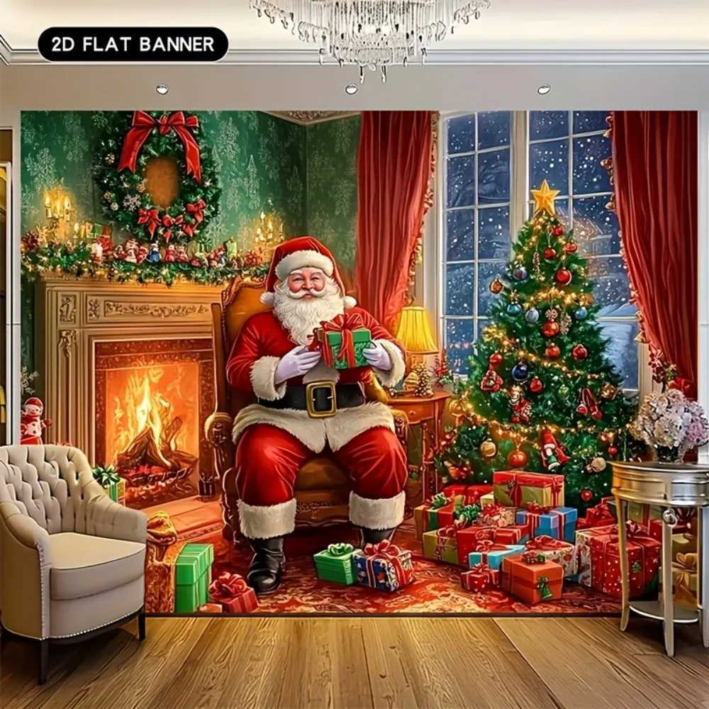 VIKAMA Christmas Tapestry Santa Claus Living Room Decorative Painting Banner Holiday Home Office Wall HangingM251125