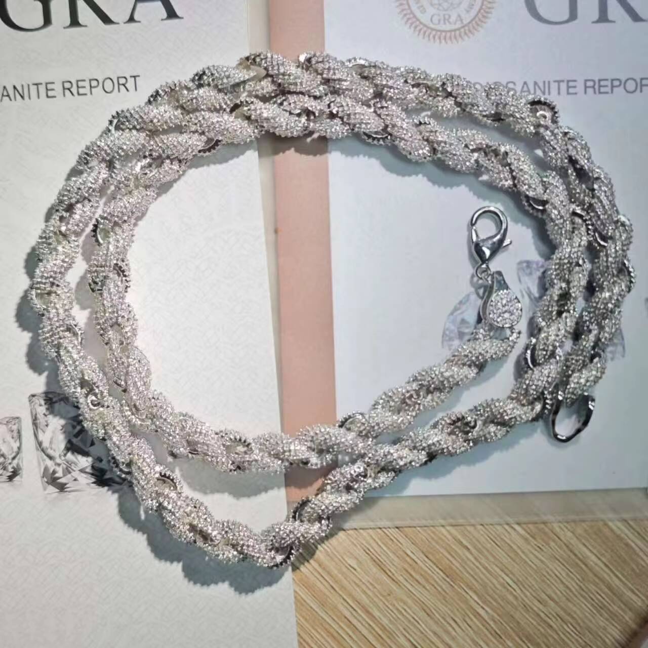 Hip Hop necklace designer jewelry Iced Out Vvs Moissanite Cuban chain Rope Chain Tennis Chains Jewelry Unisex Twisted Necklace men moissanite chain
