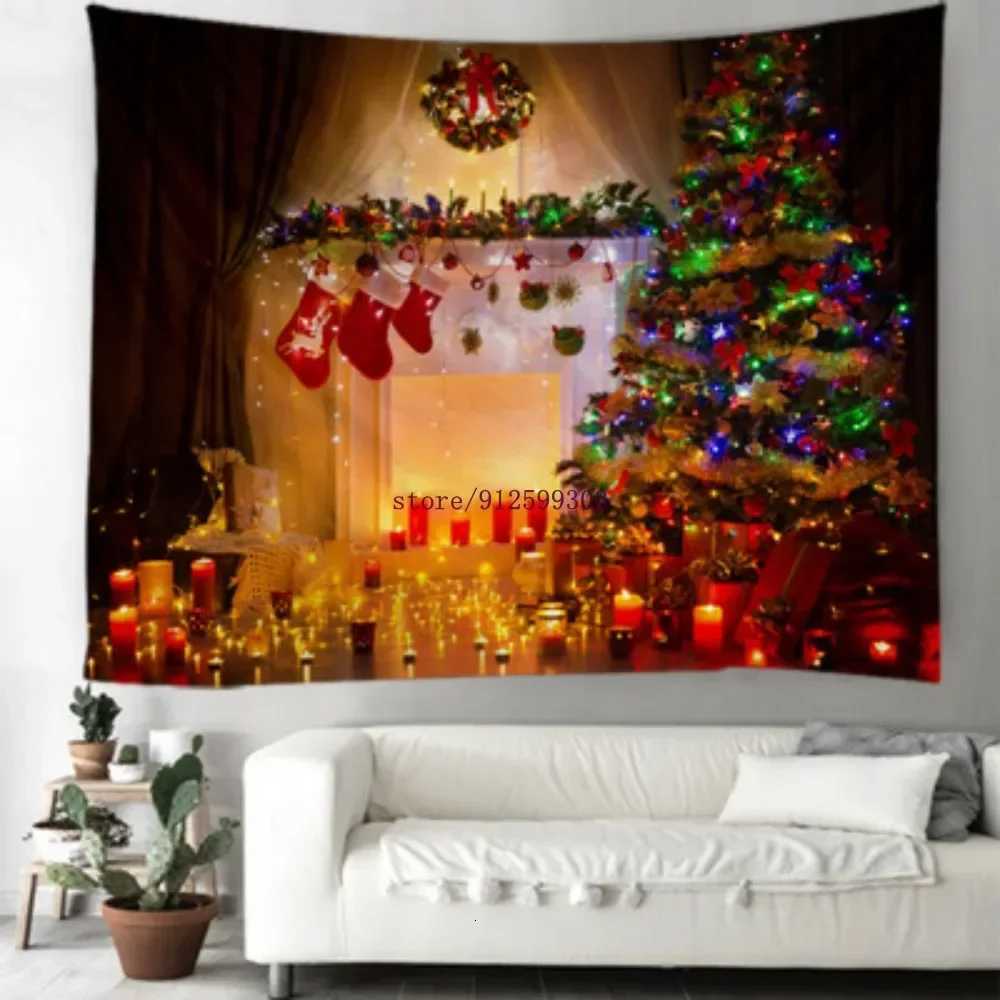 Home decoration christmas tapestry snowflake santa winter night fireplace print wall decoration tapestry 230x180cm tapizM251125