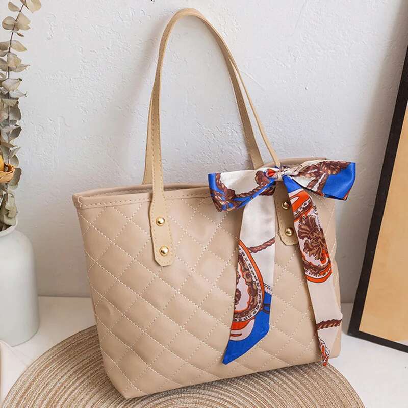 Large Capacity Lingge Embroidery New Trendy Simple Scarf Tote One Shoulder Bucket Bag Bags For Women