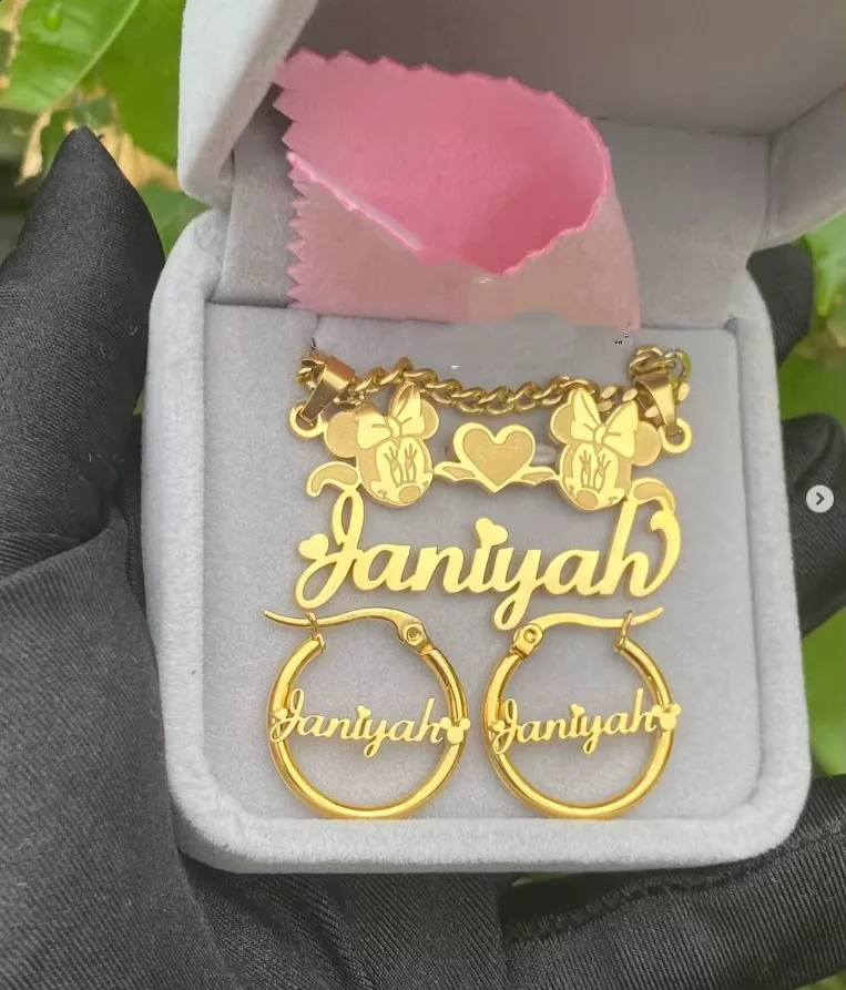 Custom Crown Butterfly Carving Name Necklace Bracelet for Women Stainless Steel Cuba Chain Nameplate Bar Jewelry Set Gifts 250425
