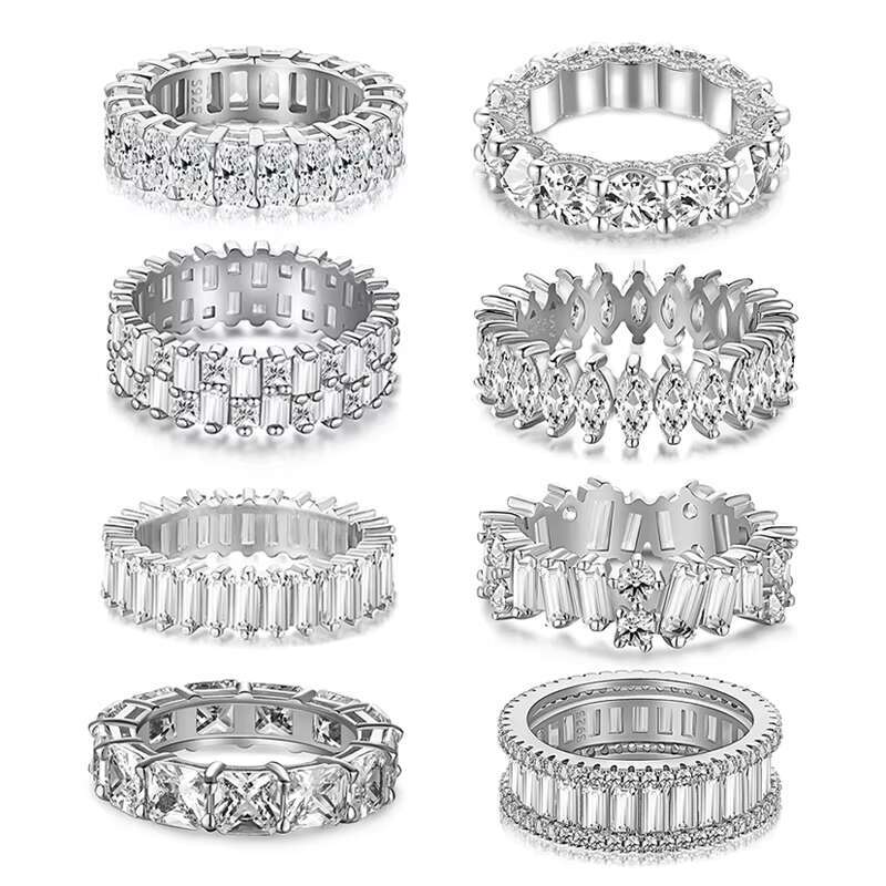 Trendy VVS Moissanite Stone Big Rings S925 Silver Jewelry Iced Hip Hop Bling Diamond Wedding Ring Set for Men Women 2024