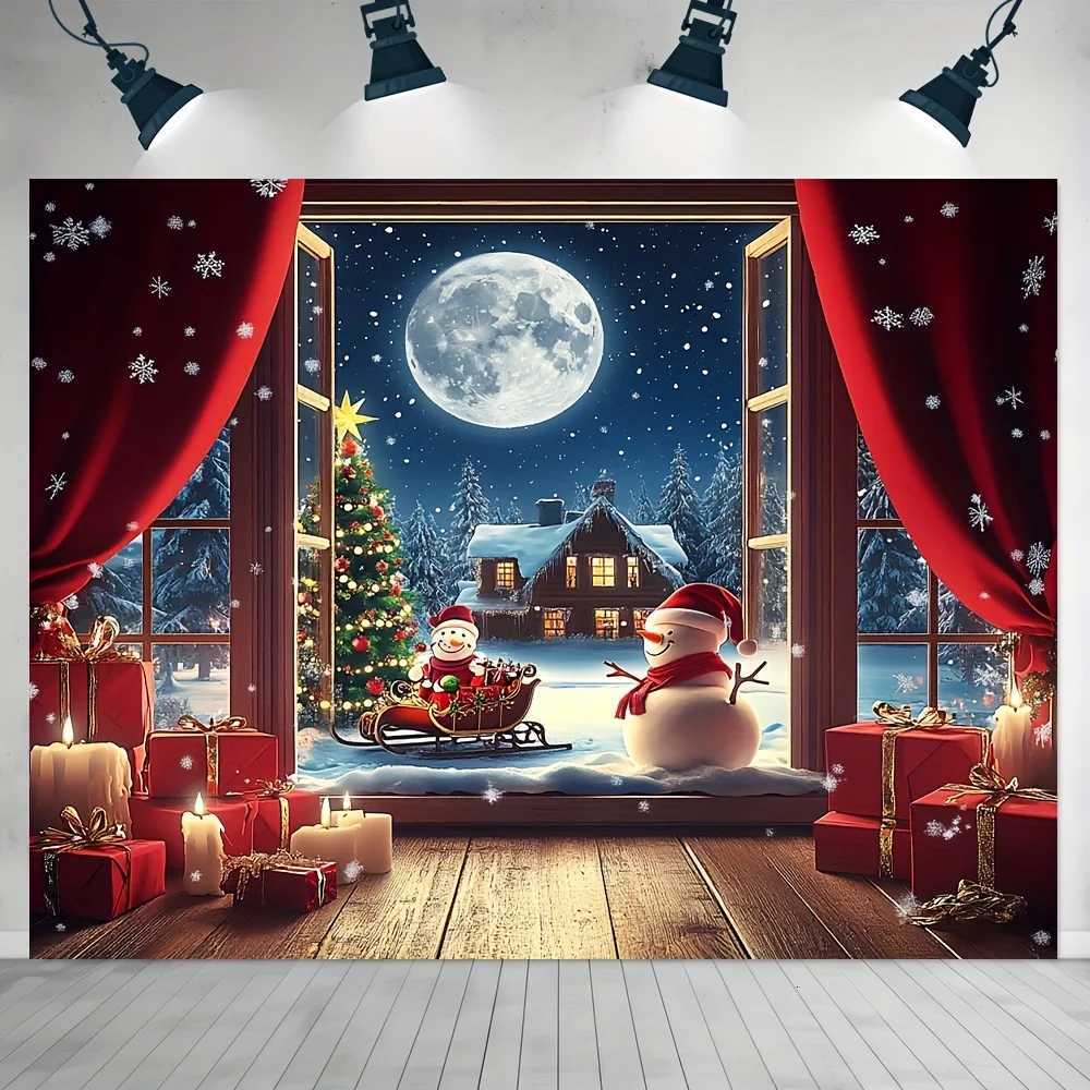 VIKAMA Winter Solstice Christmas Tapestry Snow Scene Window View Living Room Backdrop Wall Hanging Decor Room DecorationM251125