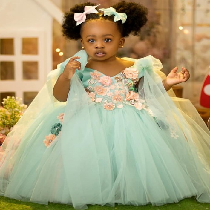 2026 Sage Ball Gown Flower Girl Dresses Flower Crystals V-neck Tulle Little Girl Christmas Peageant Birthday Christening Tutu Dress Gowns ZJ422