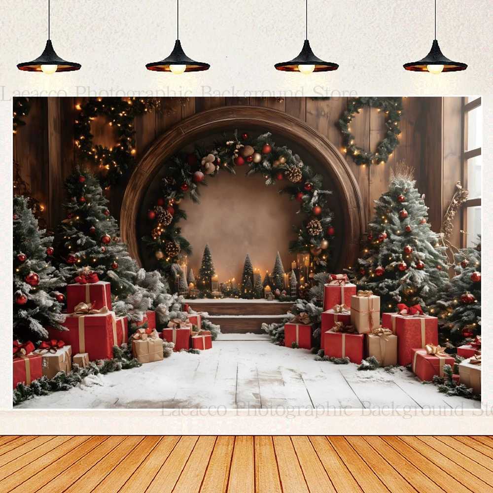 Merry Christmas Wreath Winter Holiday Photography Background Santa Claus Family Christmas Eve Party Decorative Photo BackdropM251125