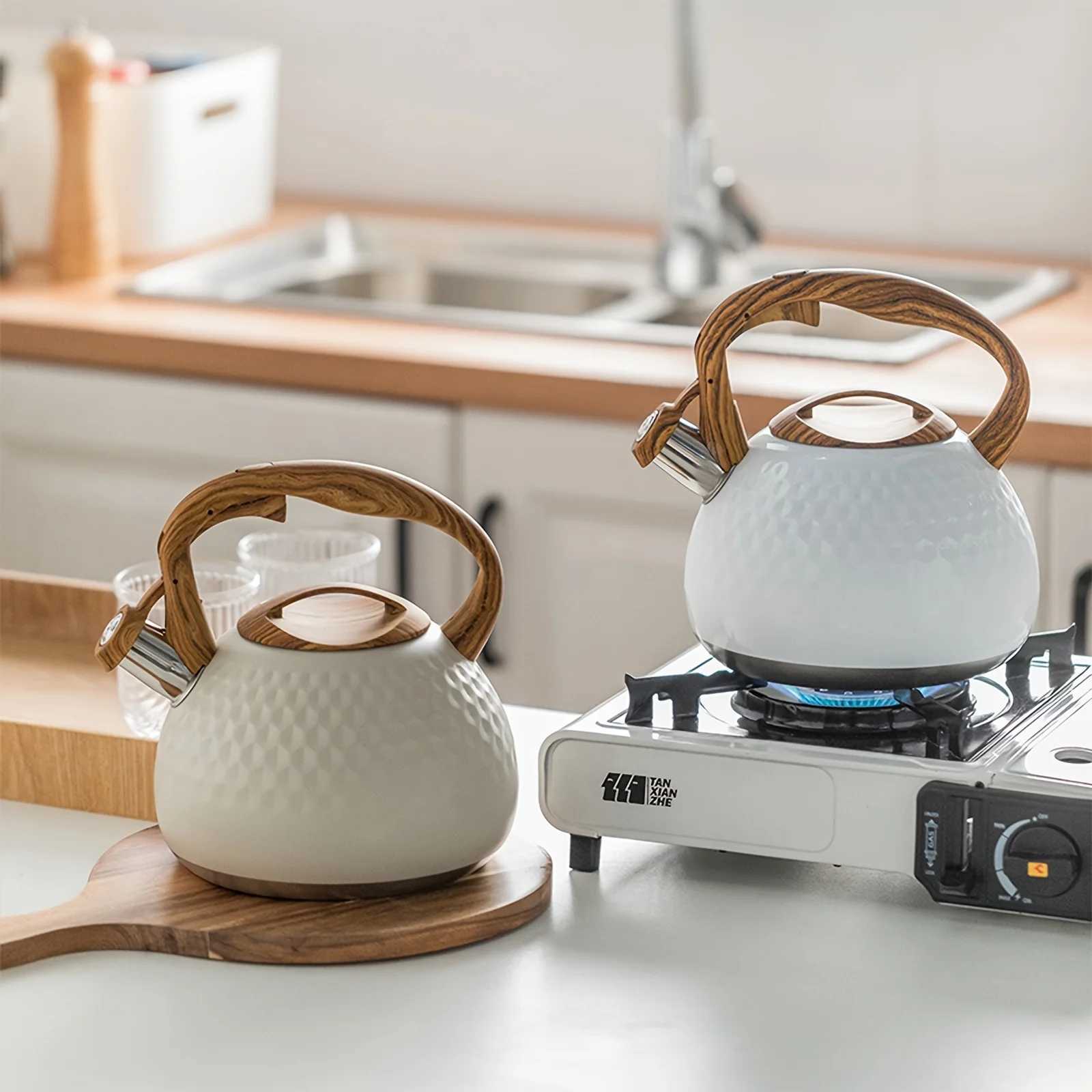 3L Stainless Steel Whistling Tea Kettle Wood Handle For All Stovetops Indoor Outdoor Use Easy Clean C251125