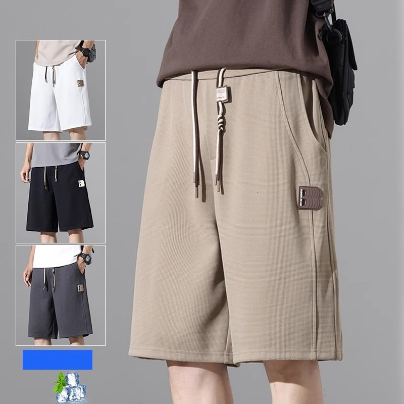 Summer shorts new thin sports five quarter men's style waffle loose straight leg casual mid length pants trendy