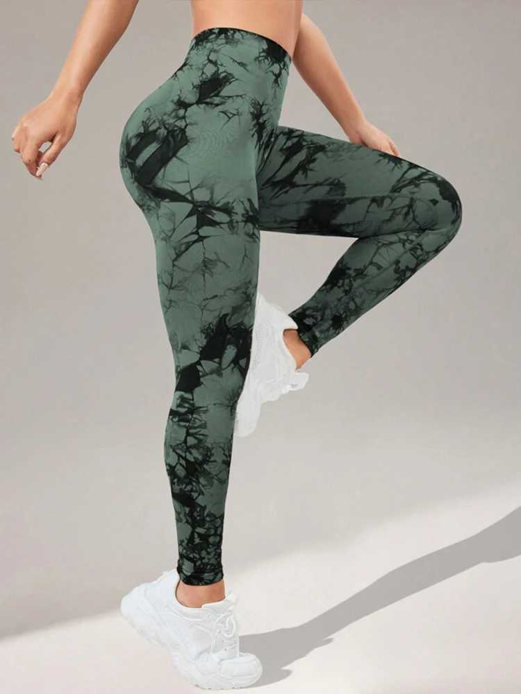 V-shaped waist tie dye yoga leggings high waisted hip lifting fitness pants training sports leggings womensC250425