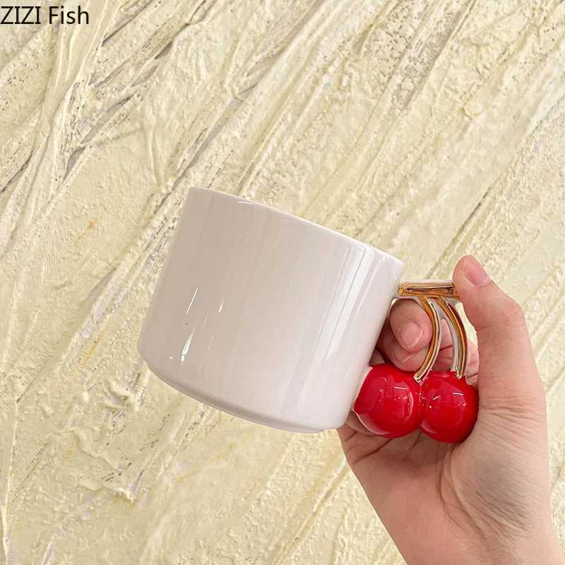 Creative Cherry Handle Mug White Ceramic Cups Dining Table Coffee Mugs Afternoon Tea Teacup Water Cup Fruits Juice Container Y251125