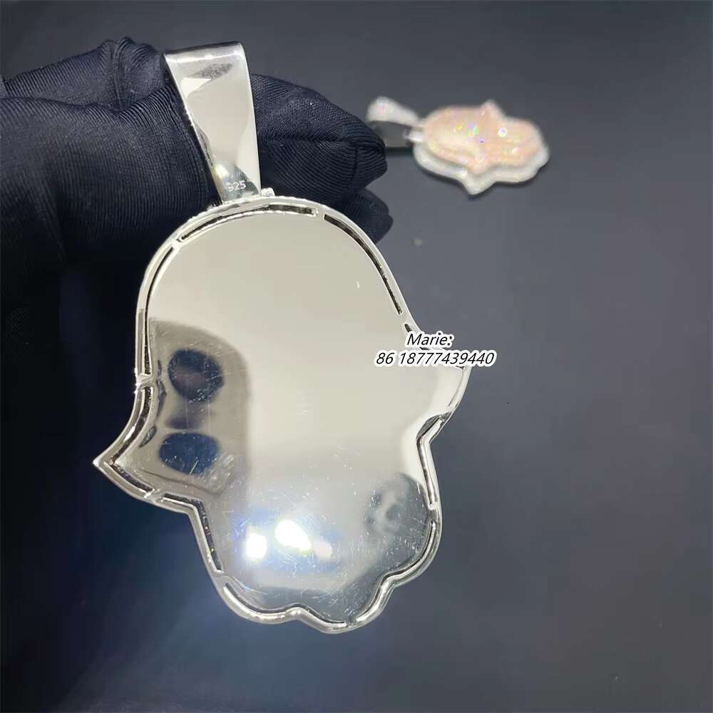 Pass Diamond Selector Jewelry 925 Sterling Silver With Vvs Moissante Hip Hop Pendant Iced Out Hamsa Hand Pendant