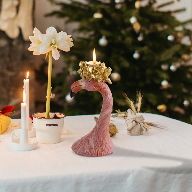 Lanjia Candle Holders Red Flamingo Tea Light Resin Decorative Golden Flower Stick Stand Decor Home Table Centerpiece Ebad