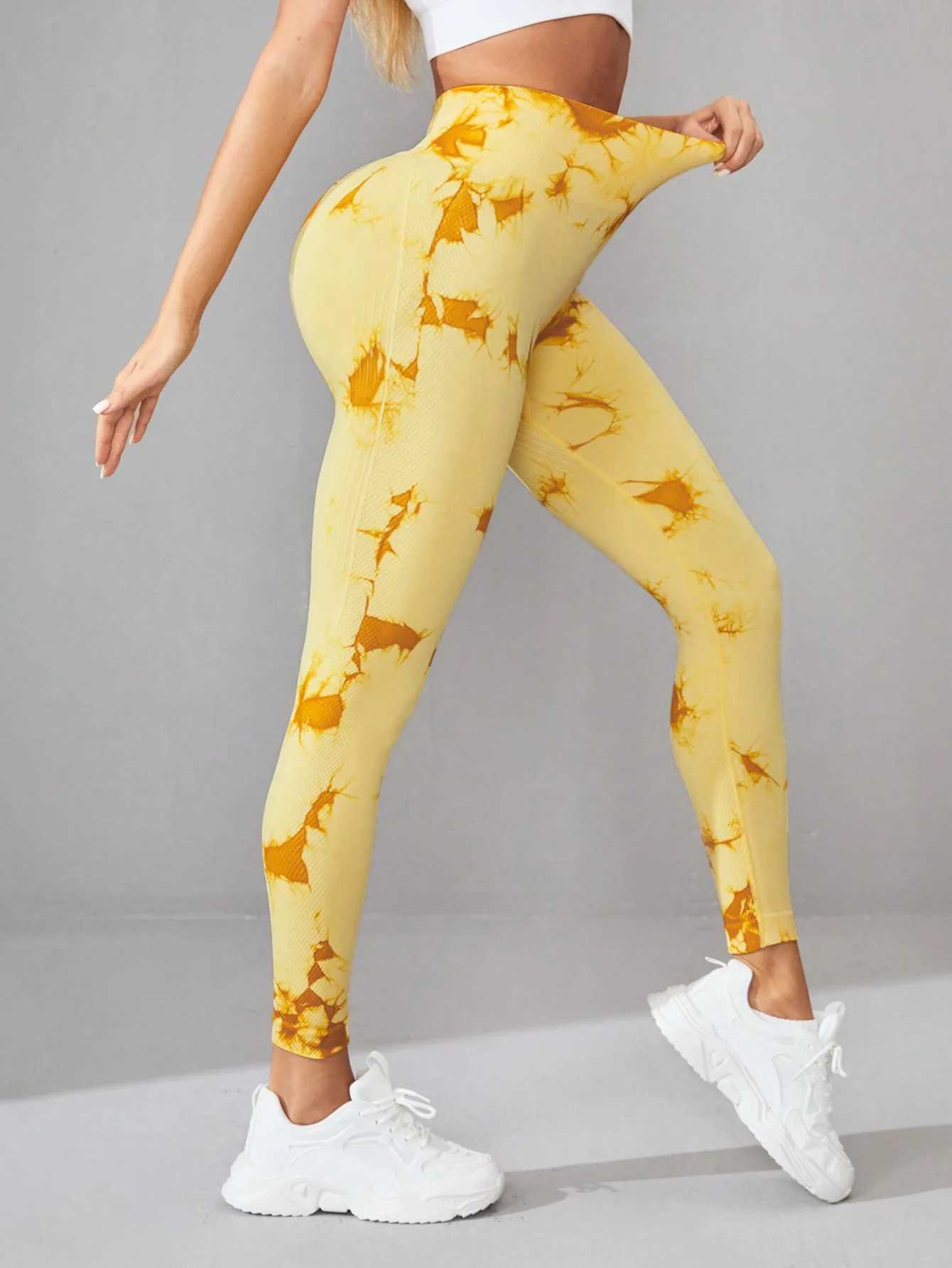 Tie dye yoga pants exercise legs high waist hip lifting push ups womens tight fitting fitness exercise gym legsC250425