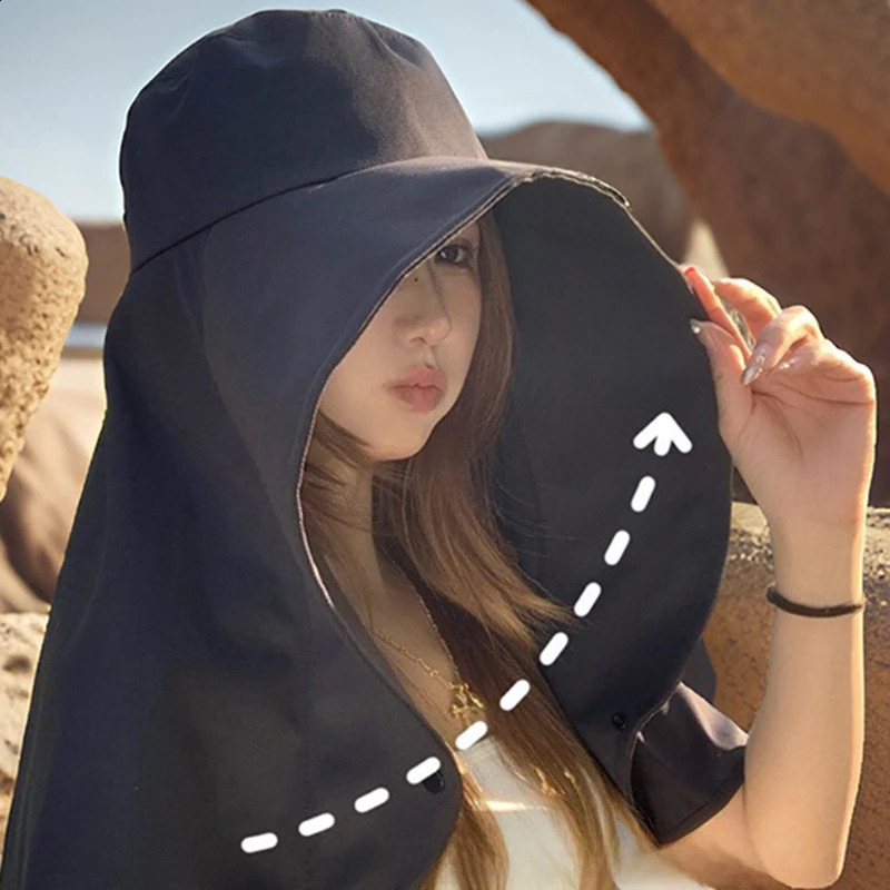 Summer Outdoor Sun Protection Hat for Woman UV Protective Large Shawl Sun Hat Fishing Climbing Travel Neckprotection Caps 250424