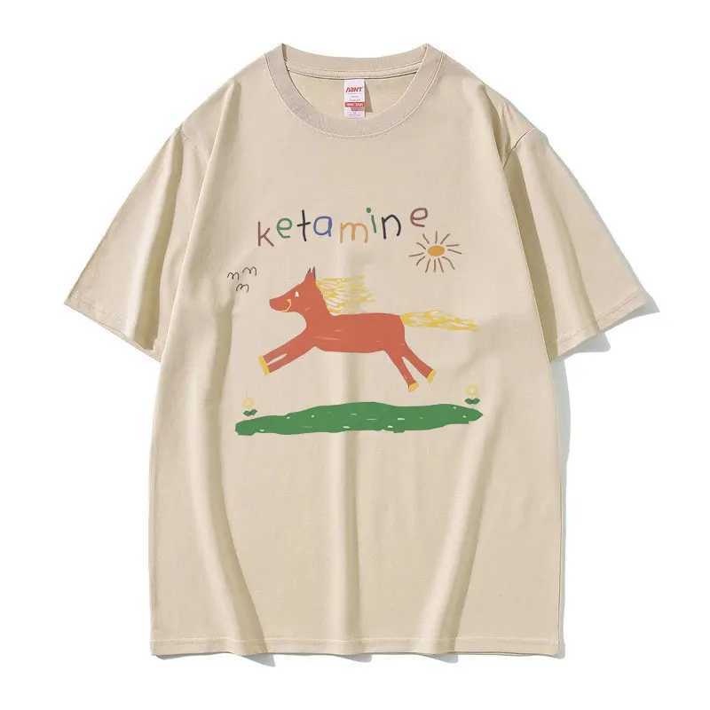 Interesting ketamine horse graphic printed T-shirt for mens casual jokes humorous meme T-shirt for mens pure cotton T-shirt for mens oversized T-shirt