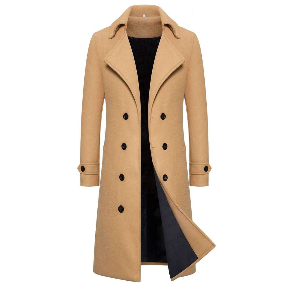 M-4XL autumn and winter long double breasted windbreaker slim fit woolen coat men's 2025 new casual fashion trend clothing