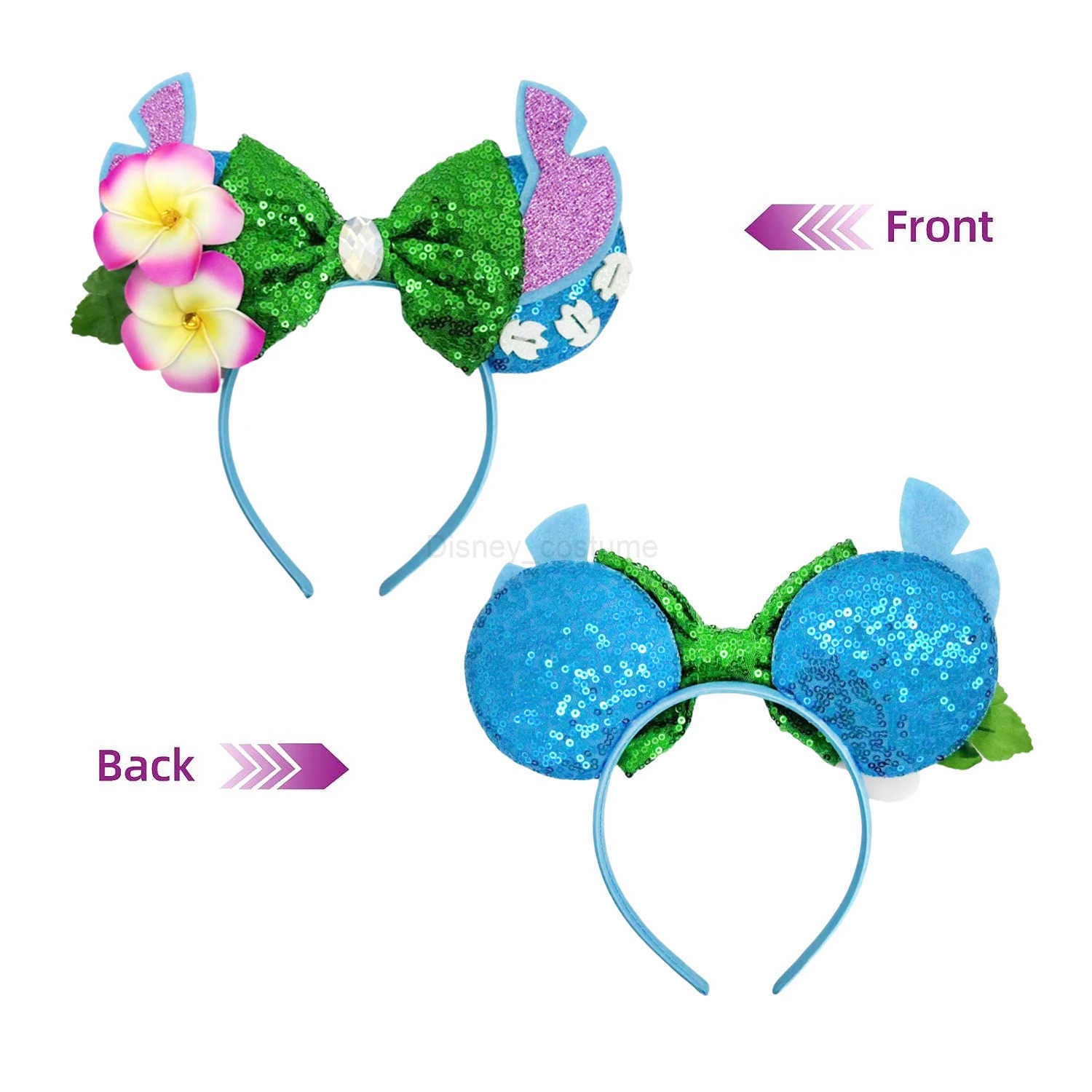 Disney 2024 Mickey Mouse Ear Headband Womens Party Hair Accessories Cartoon Lilo Stitch Girls Headband Shining Bow X250425