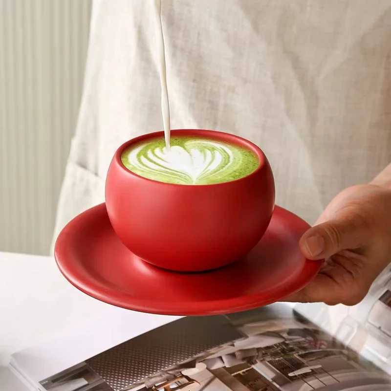 Vintage Egg-shaped Ceramic Coffee Cup And Saucer Set for Home Use - Light Luxury Simple Latte Art Embossed Cappuccino Y251125