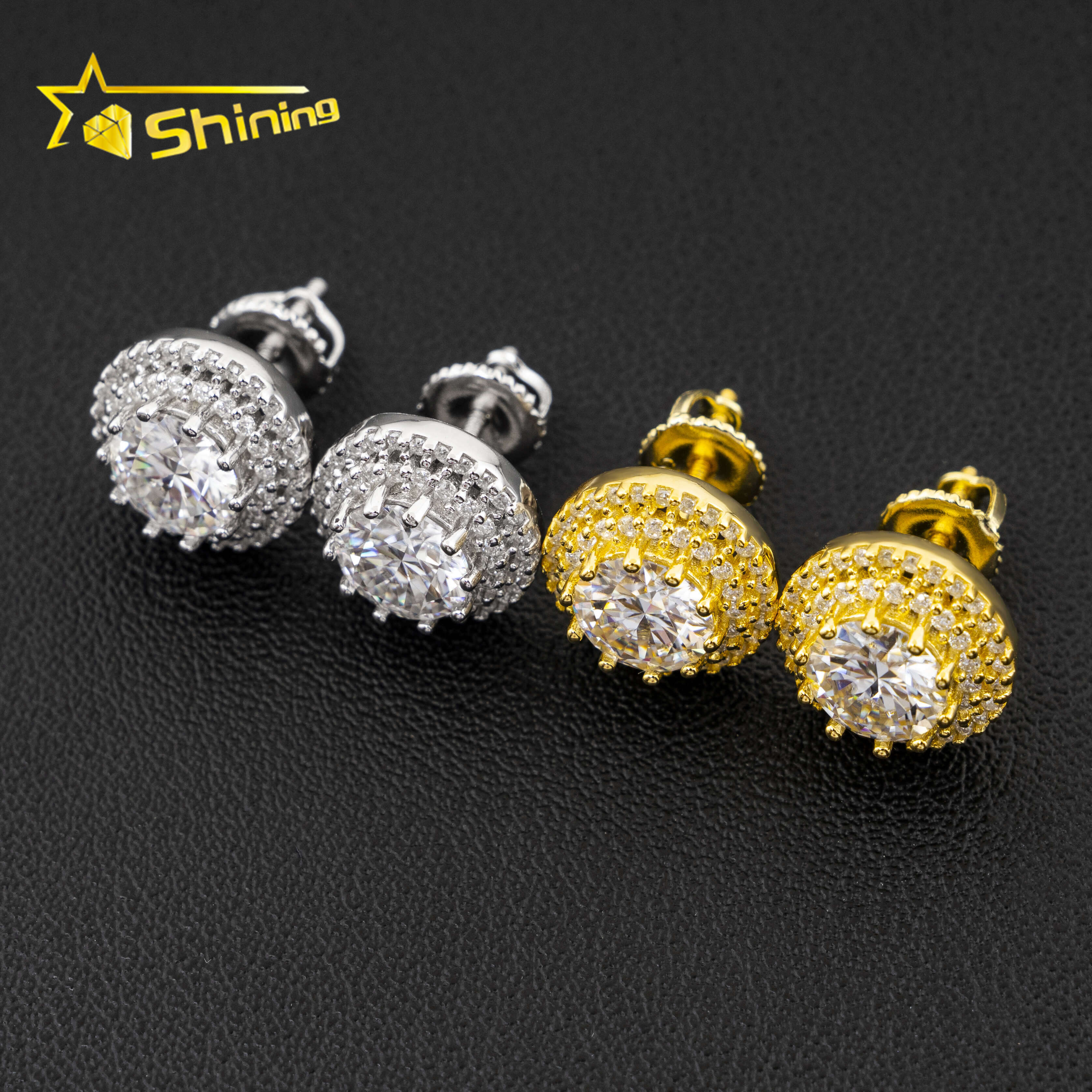New Arrivals Bulk Stock Iced Out Man Stud Earrings Baguette Moissanite Diamond Screw Back Setting Hip Hop Stud Earring 925