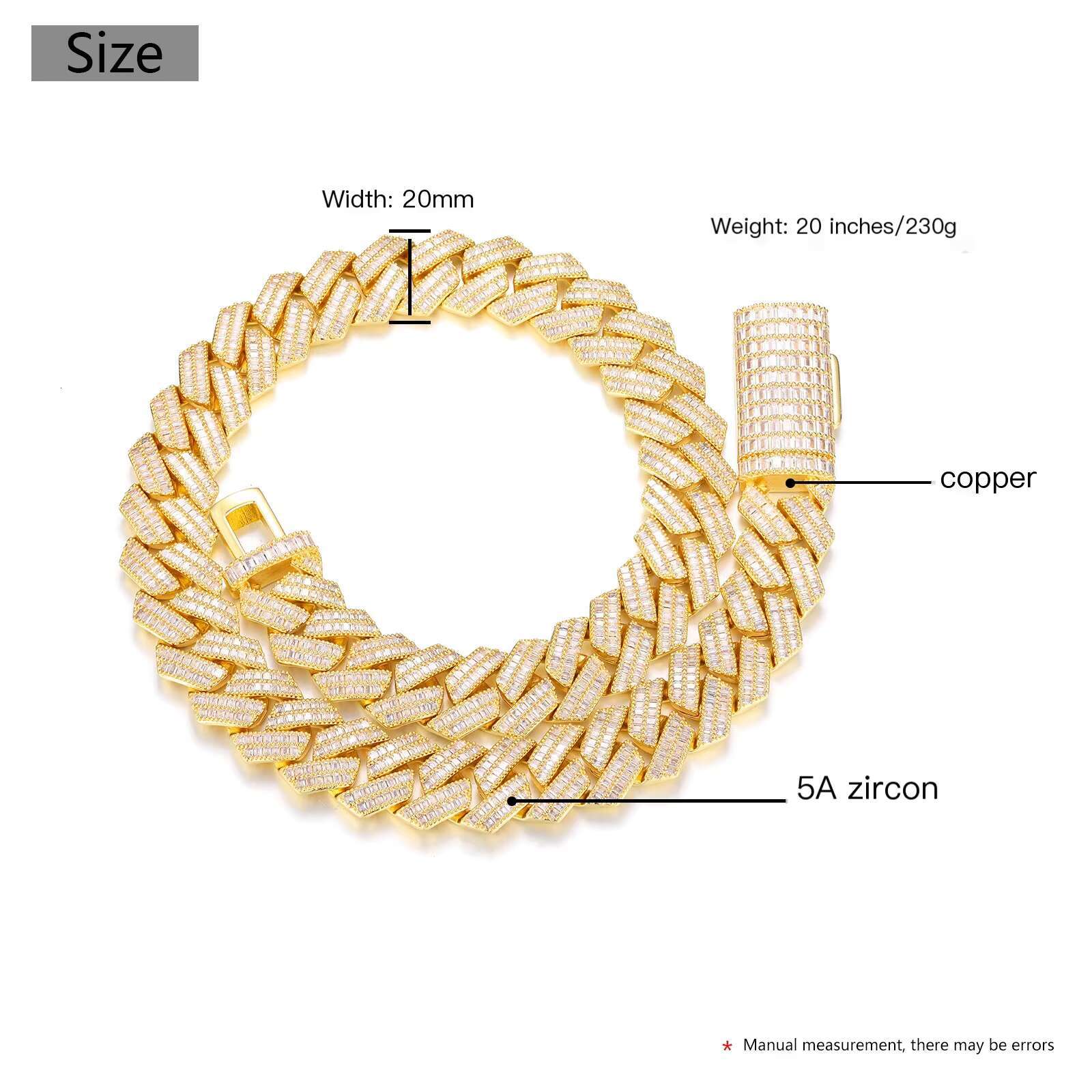In-Stock Fashion Jewelry Sets for Women - 18K Gold-Plated Cuban Chain with Zircon Copper Body Necklace