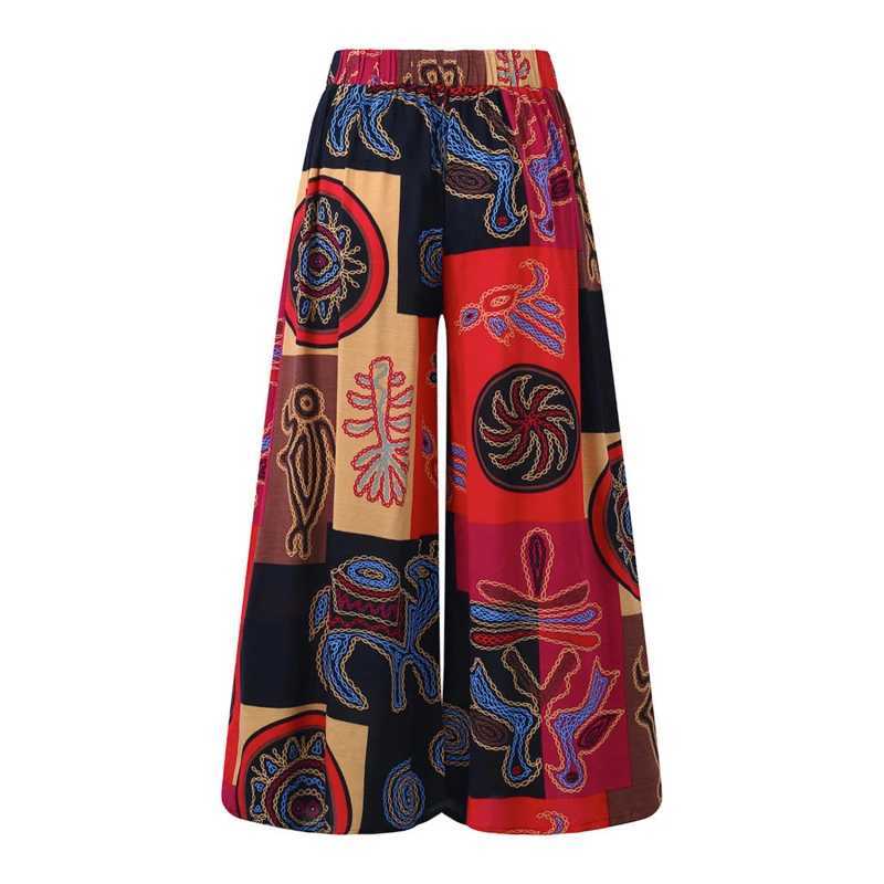 Ethnic style wide leg Trouser womens yoga harem pants Gypsy hippie Thai Bohemian court pants pleated waist Aladdin womens pantsC250425